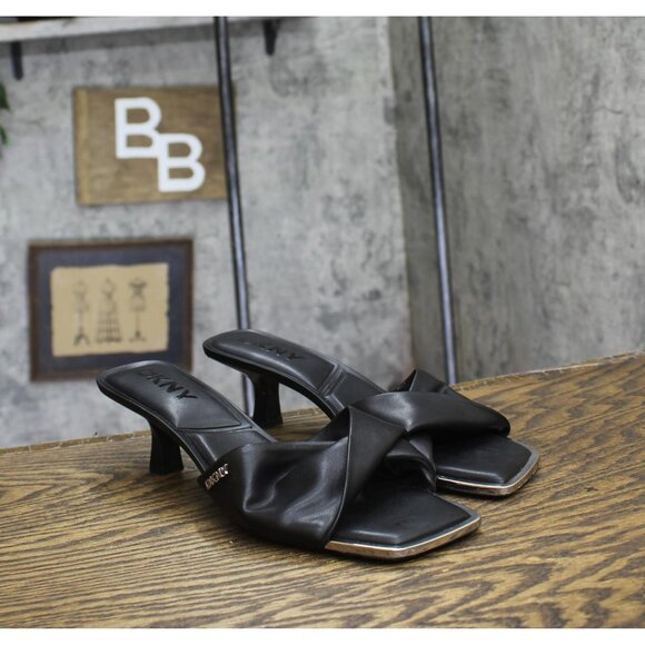 DKNY Womens Jolaine Twist Heel Sandal Mule K1532005 Black 9.5M - Picture 1 of 14